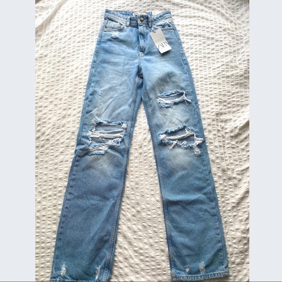 NWT ZARA  FULL LENGTH RIPPED JEANS (Z1975) - Picture 2 of 5